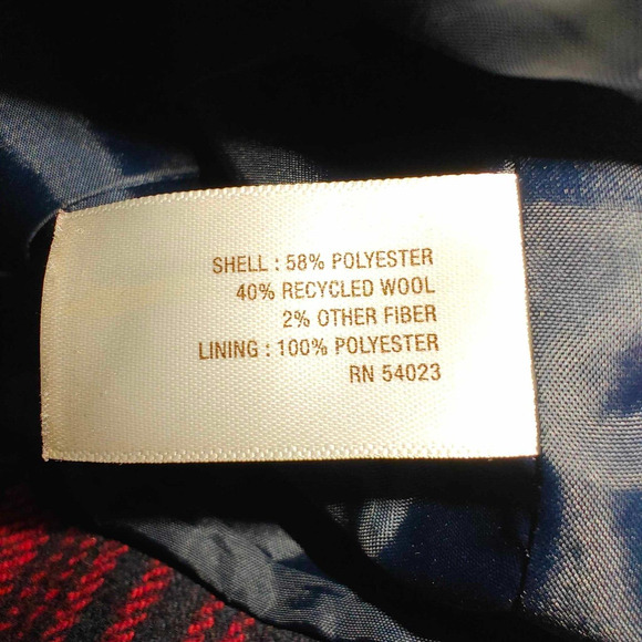 Old Navy Women Medium Red & Black Plaid Double Breasted Wool Blend Pea Coat - Picture 5 of 8